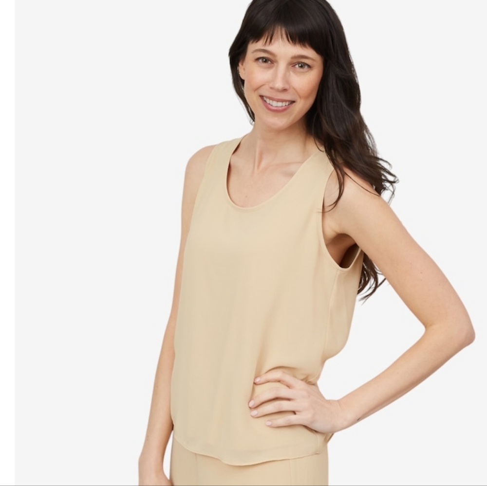 WynneLayers Beige Dual Layer Chiffon Sleeveless Top